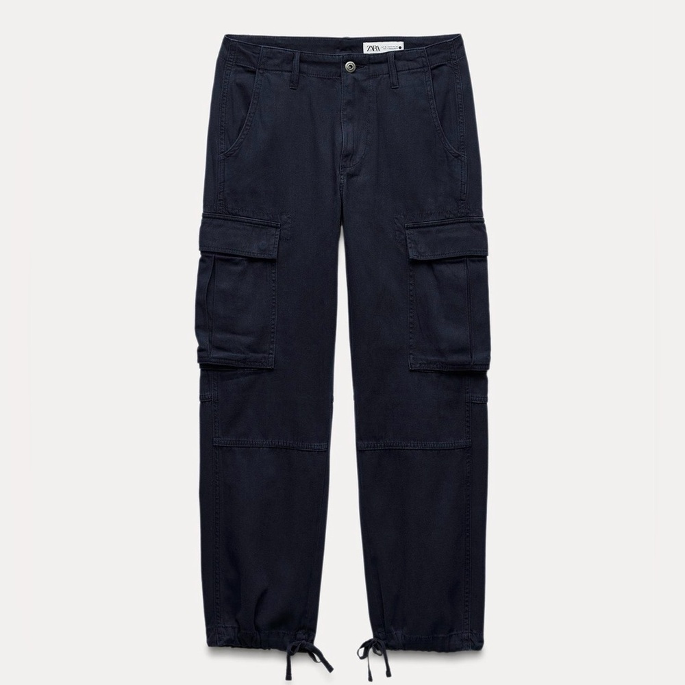 Zara Slim Fit Cargo Pants ZW Collection Navy 2